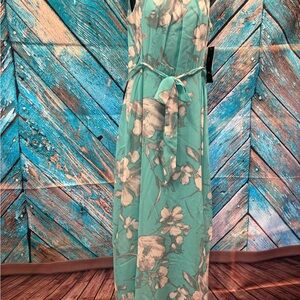 R&K Teal and White Floral Maxi Dress
